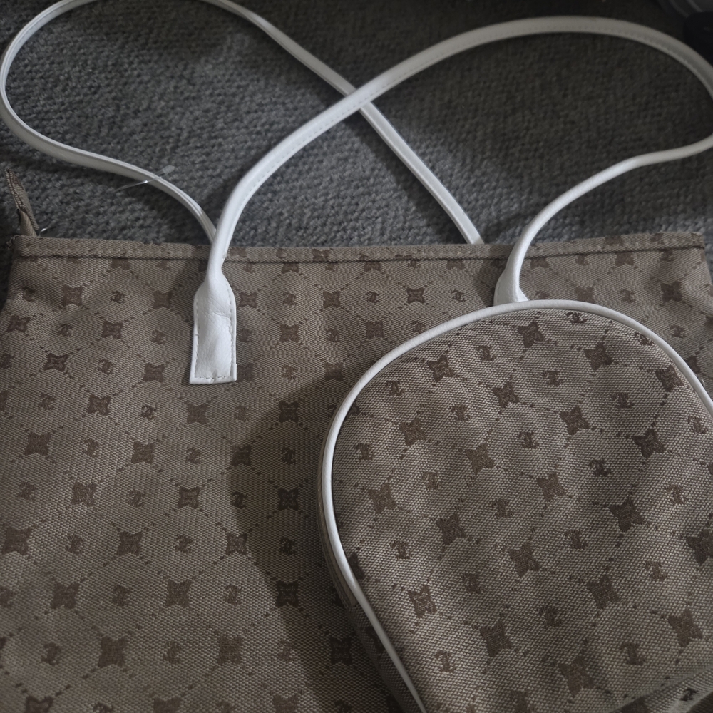 Brown Patterned Tote And Pouch Set - image 1